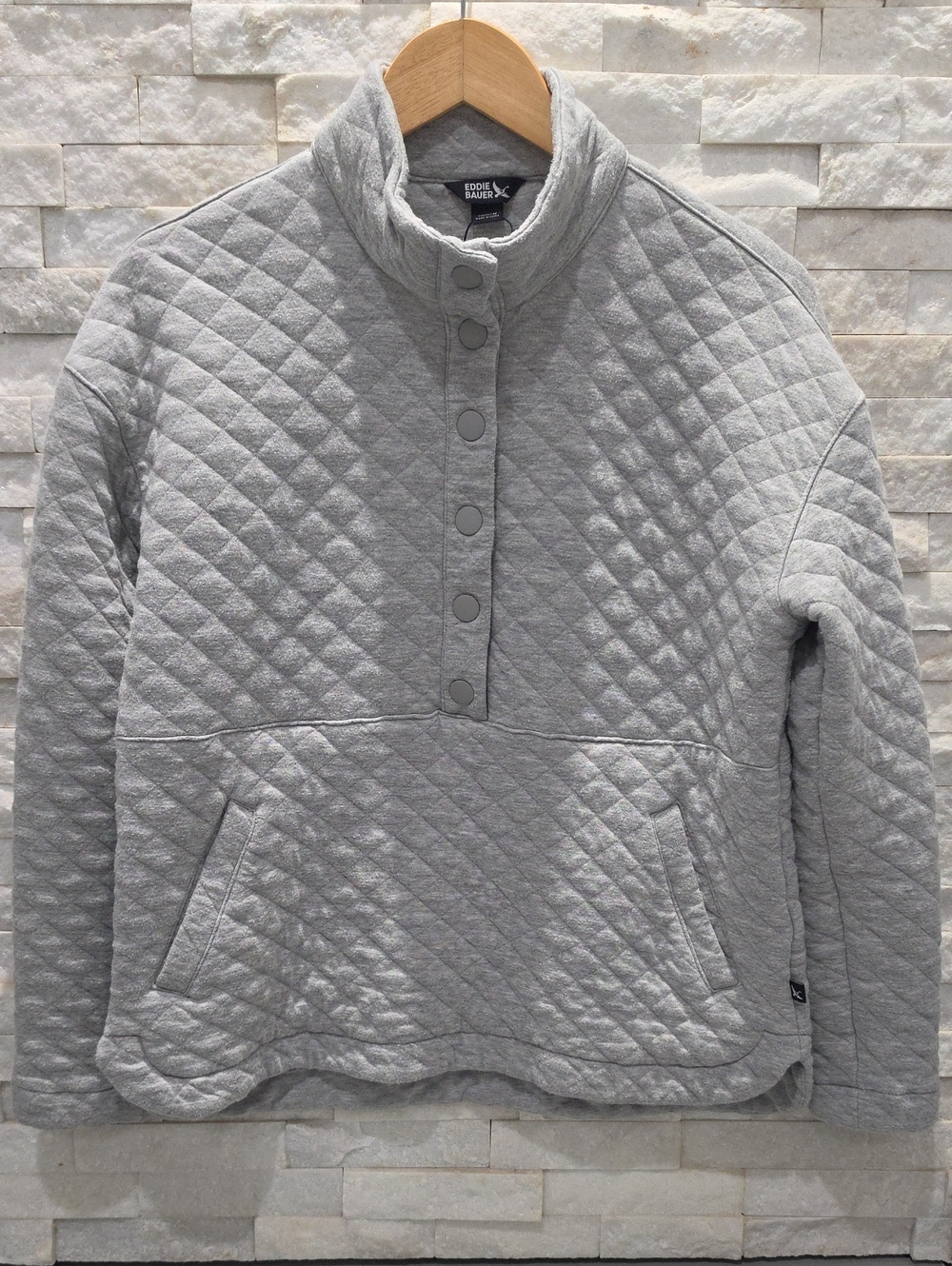 Eddie Bauer Light Gray Quilted Snap-Front Pullover Teddy Jacket